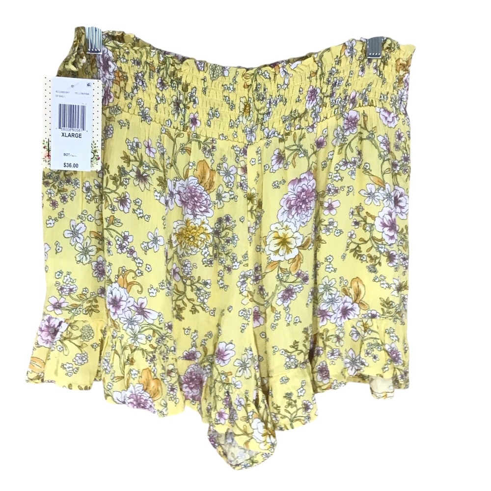 Bebop Yellow Floral Smocked Waist Ruffle Hem Shorts Women's XL - Picture 5 of 12